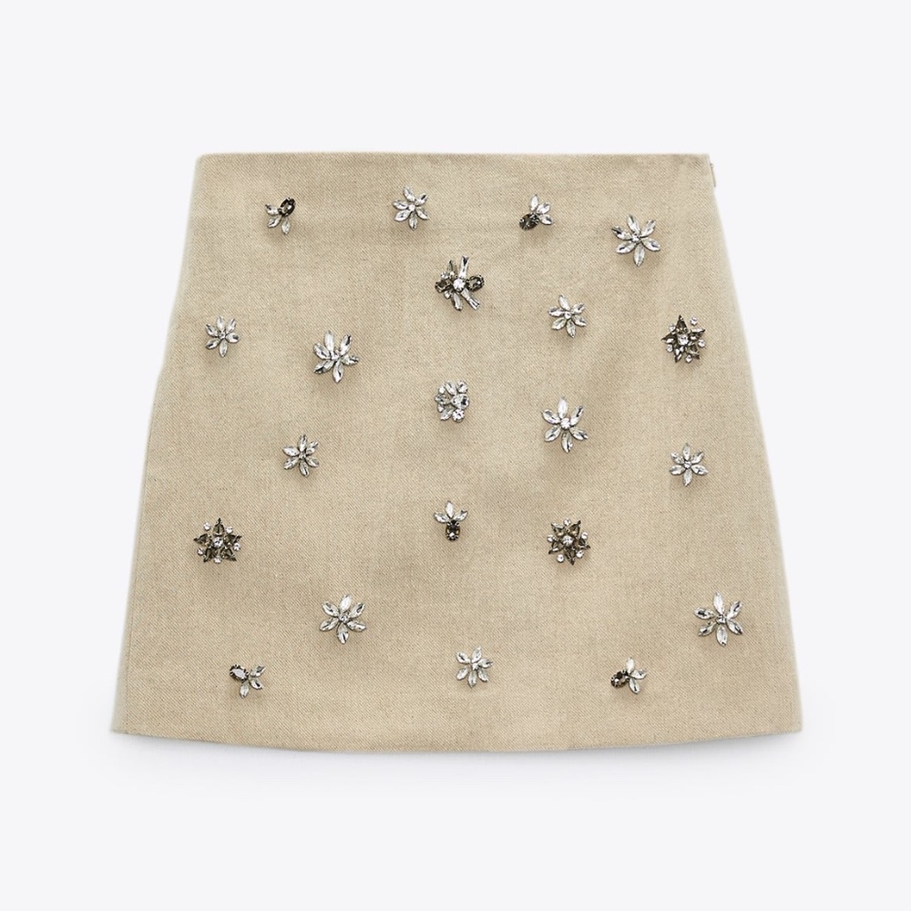 NWT Jewel Trim Linen Blend Mini Skirt XS - Picture 6 of 11